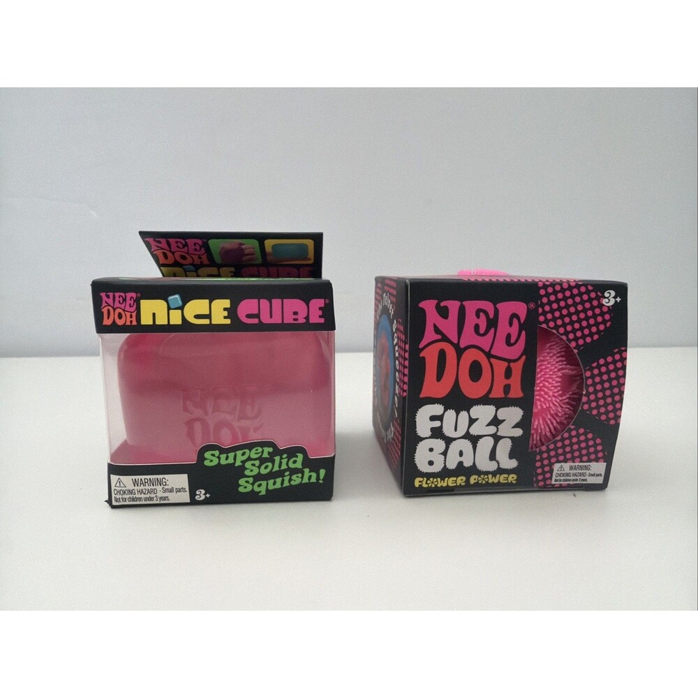 Needoh Pink Fuzzball and Needoh Pink Nice Cube New Sealed Sensory Authentic